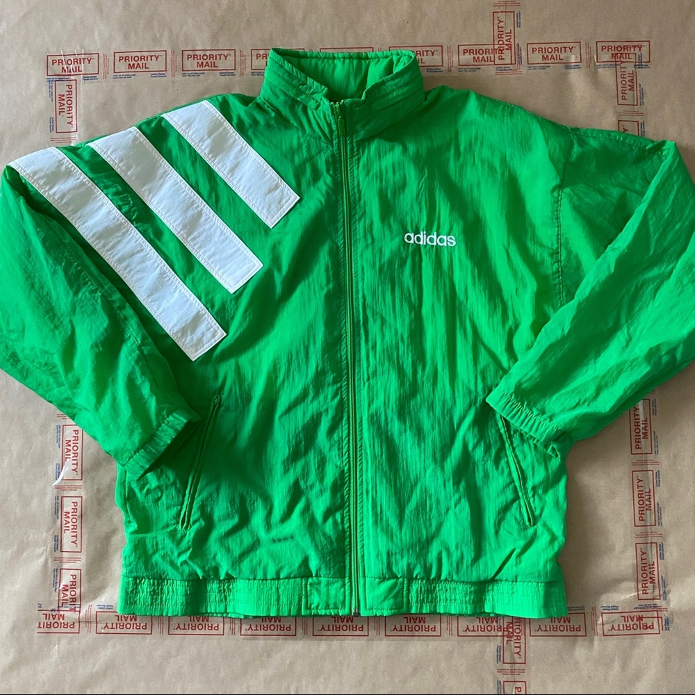 Vintage Adidas 3 stripe “Spellout” track jacket